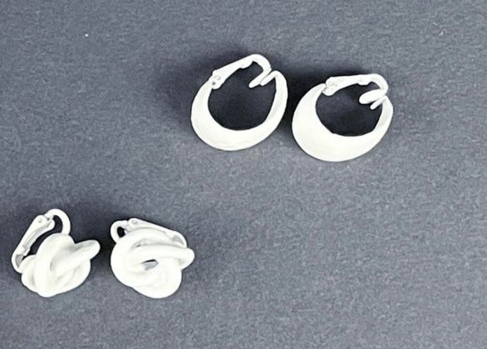 Vintage 50s Lot of 2 White Clip On Earrings